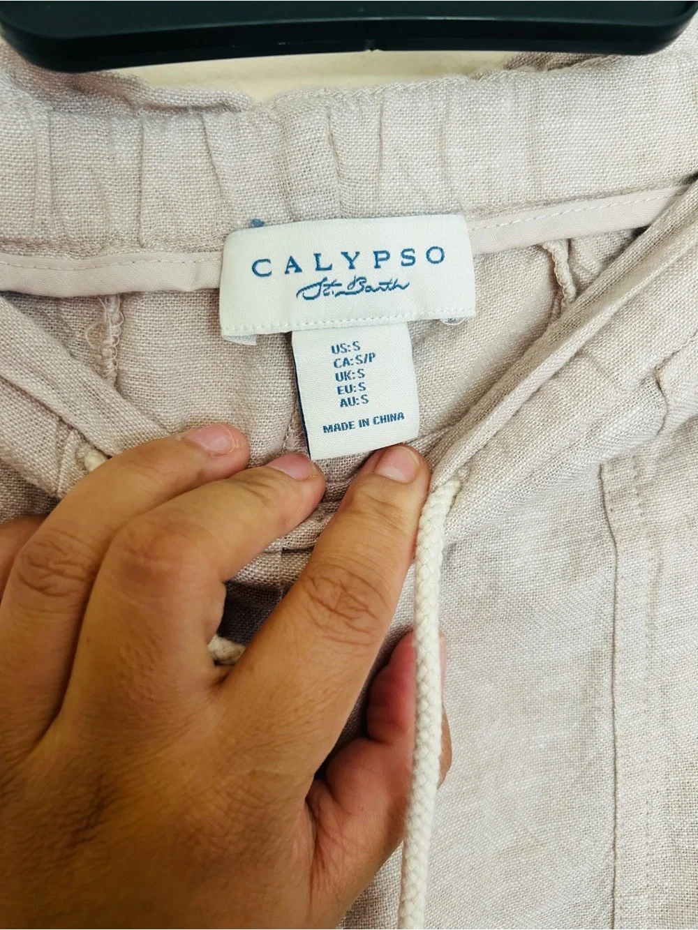 Calypso St. Barth Light Beige Linen Drawstring Joggers Small